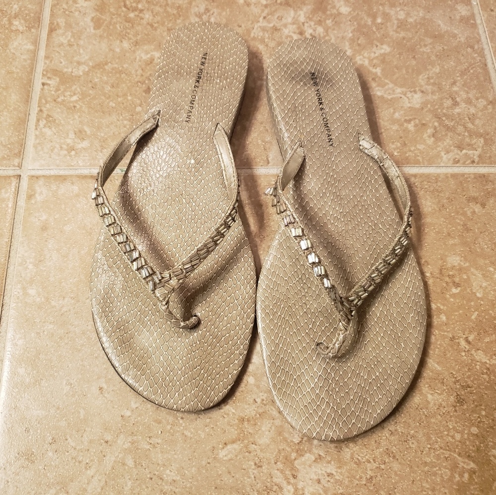 FREE w/ Purchase Gold Beaded Flat Thong Flip Flop Sandal